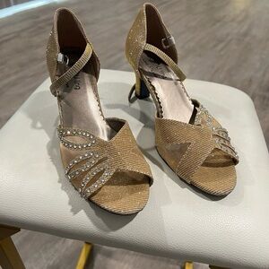 Gold Rhinestone Strappy Women’s Dress Heels